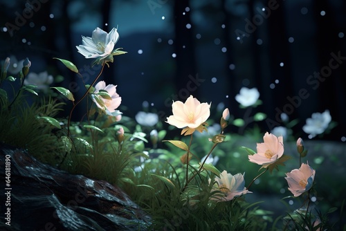 Illuminated Flowers in the Dark Forest