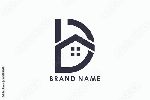 letter d logo design with house logo concept