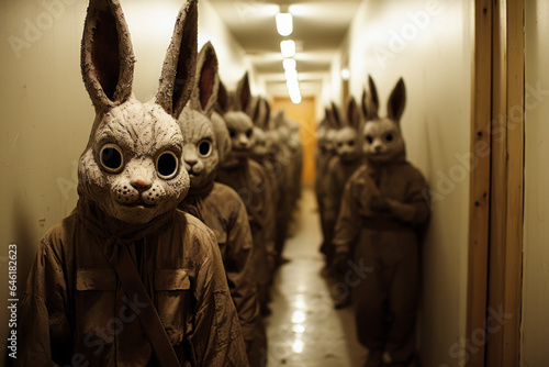 Halloween haunted house, rabbit creatures, horror, jump scare