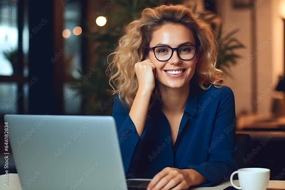 ノートパソコンでミーティングをする女性 with generative ai ノートパソコンでミーティングをする女性 with generative ai