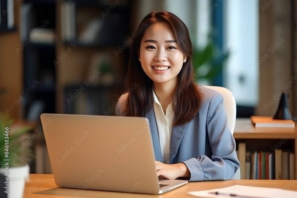 ノートパソコンでミーティングをする日本人女性 with generative ai ノートパソコンでミーティングをする日本人女性 with generative ai