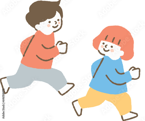 追いかけっこをする子どもたち_色