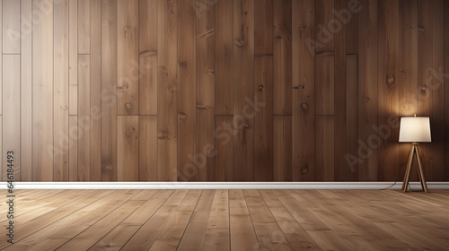 Front view of a blank wall in a room with wooden planks. a mockup