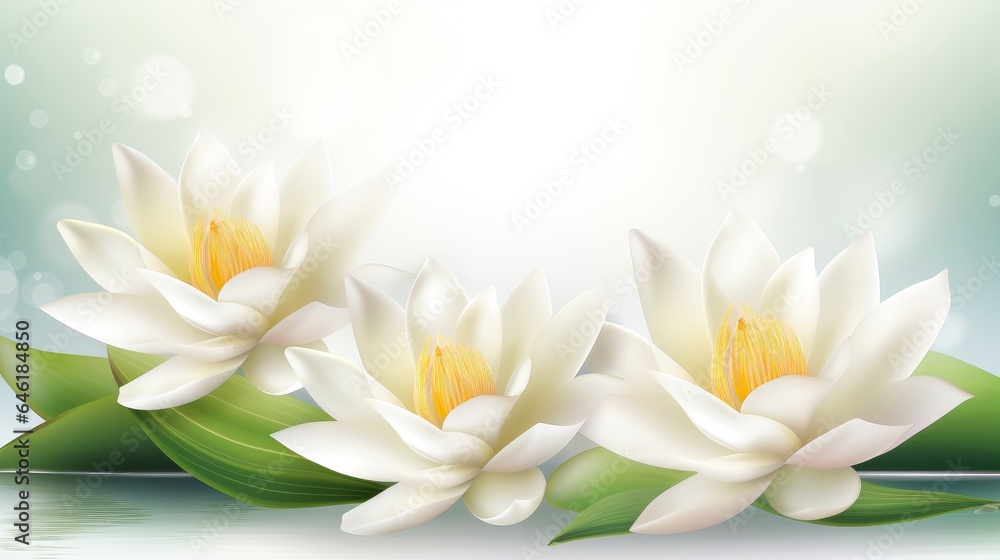 Beautiful flower blooming branch over the water with reflection in a pond, close-up with soft focus Beautiful flower blooming branch over the water with reflection in a pond, close-up with soft focus