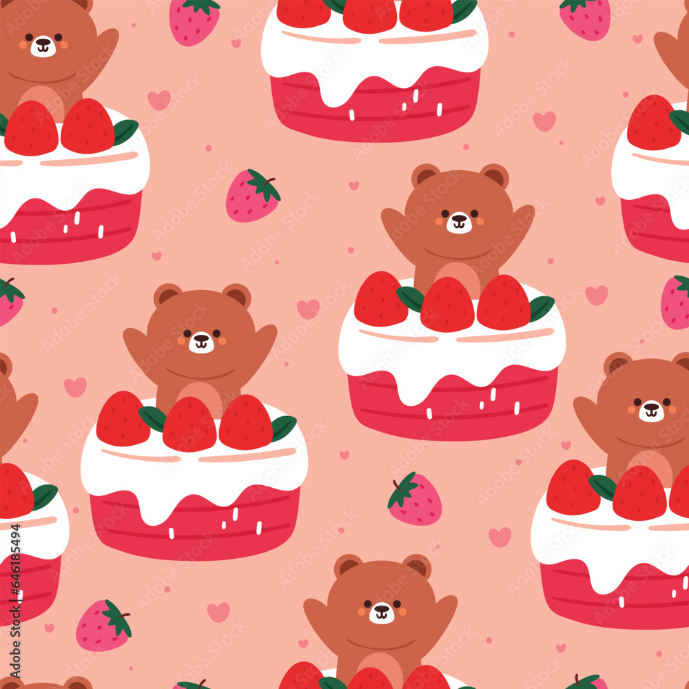 cute seamless pattern cute dessert with bear design. food design with animal wallpaper for kids, textile, fabric print