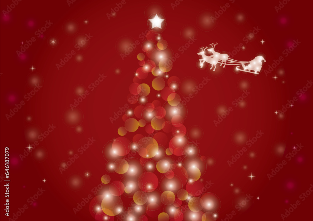 クリスマスツリーとサンタクロースの赤い背景 クリスマスツリーとサンタクロースの赤い背景