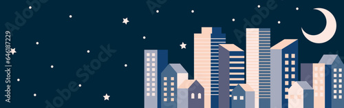 バナーセット_ビル群_夜空