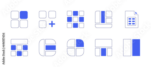 Grid icon set. Duotone style line stroke and bold. Vector illustration. Containing category, grid, blocks, layout, grid lines, sheet.