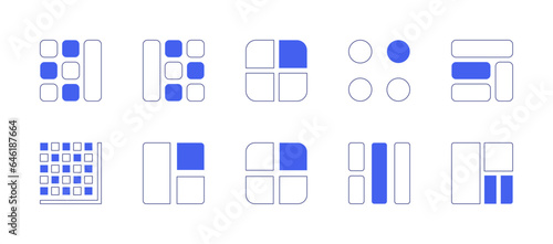 Grid icon set. Duotone style line stroke and bold. Vector illustration. Containing grid, layout, pixels, menu.