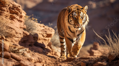 Tiger's Stealthy Journey Through the Rugged Canyon © icehawk33