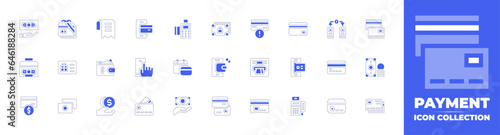 Payment icon collection. Duotone style line stroke and bold. Vector illustration. Containing invoice, credit card, wallet, loan, mobile payment, payment method, mobile banking, error, and more.