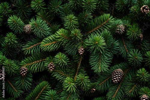 Christmas Tree Pine Background with Pine Cones  Graphic Resource  Generative AI