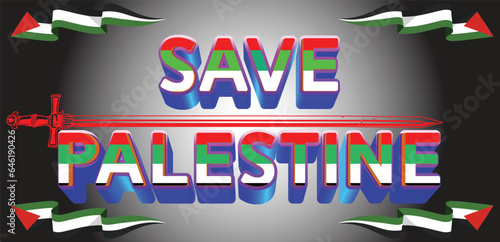 Save Palestine vector illustration Background Banner and 3D Text Effect photo