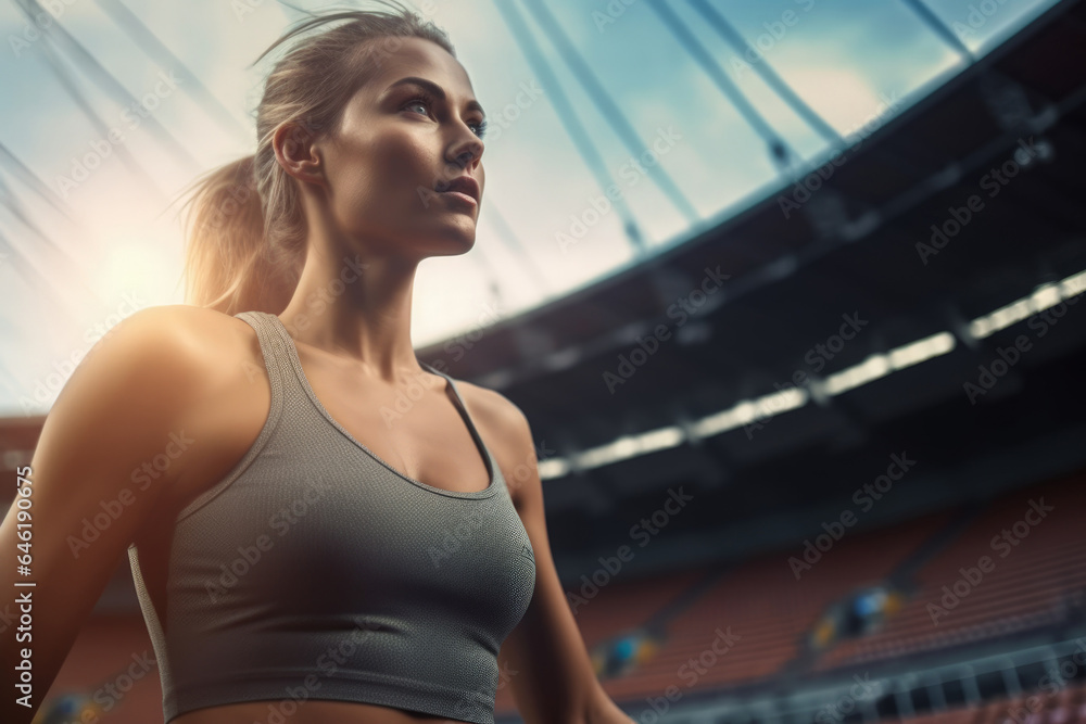Below View of Athlete Warming Up at Stadium Before Running Below View of Athlete Warming Up at Stadium Before Running