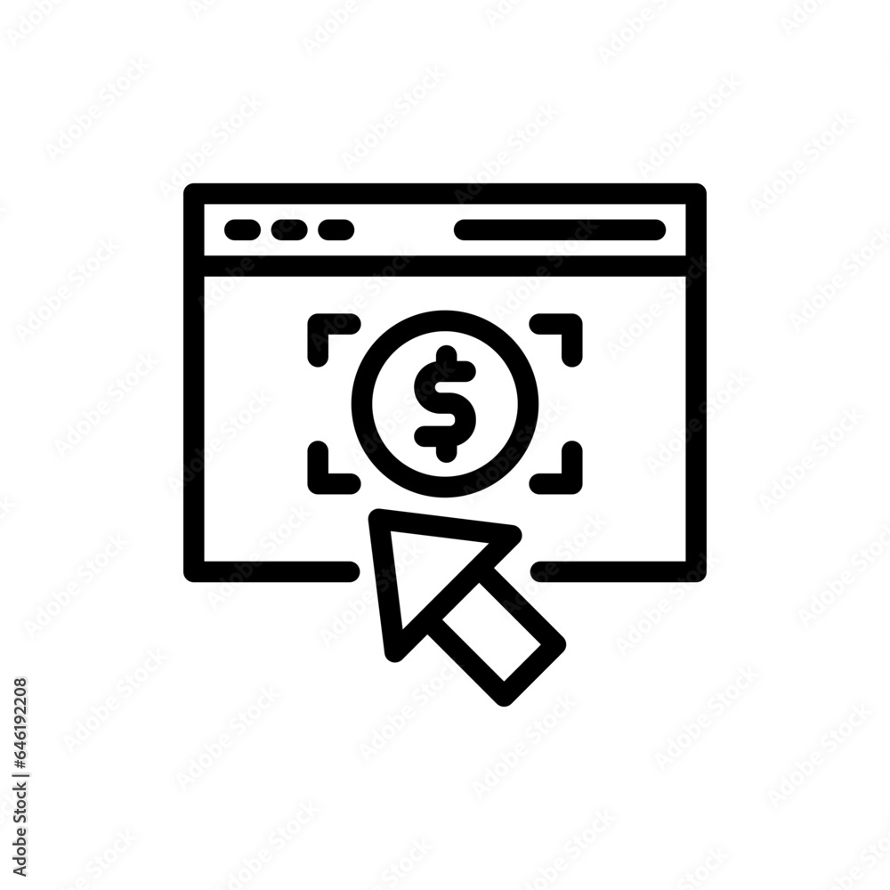 Pay per click digital marketing icon with black outline style. marketing, business, internet, click, pay, web, technology. Vector Illustration Pay per click digital marketing icon with black outline style. marketing, business, internet, click, pay, web, technology. Vector Illustration