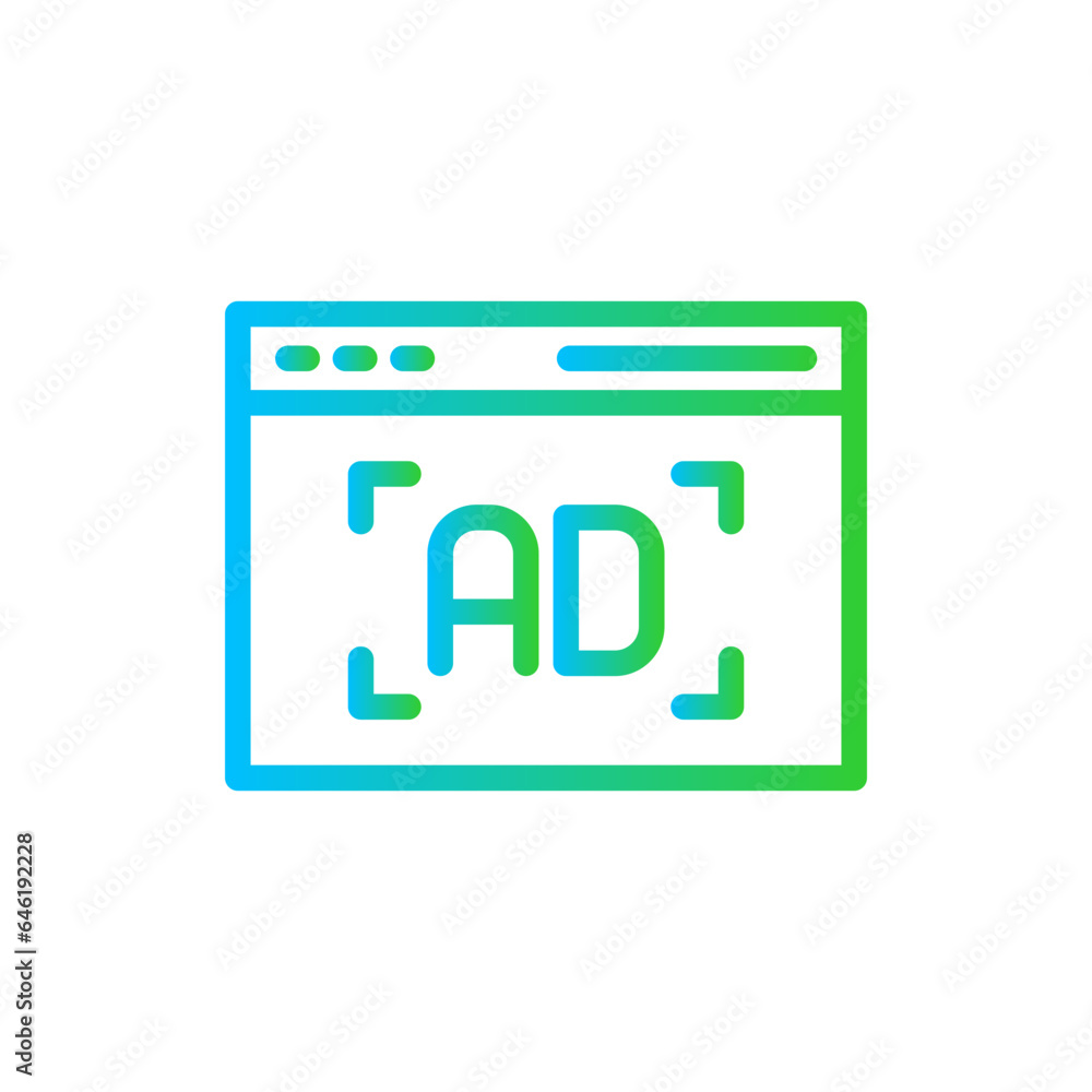 Online advertisement digital marketing icon with blue and green gradient outline style. online, advertising, marketing, media, business, social, internet. Vector Illustration Online advertisement digital marketing icon with blue and green gradient outline style. online, advertising, marketing, media, business, social, internet. Vector Illustration