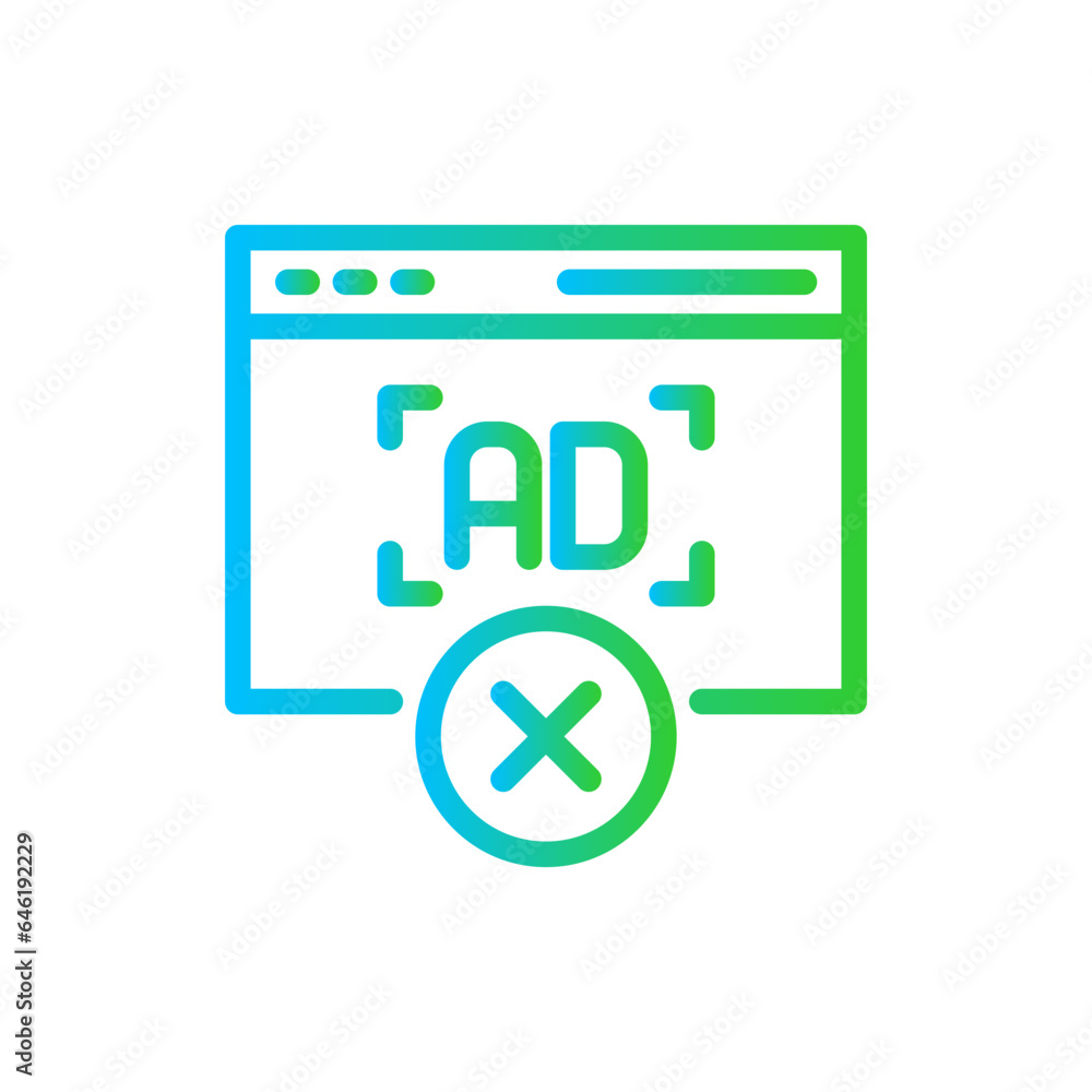 Ad blocker digital marketing icon with blue and green gradient outline style. internet, symbol, sign, block, stop, web, isolated. Vector Illustration Ad blocker digital marketing icon with blue and green gradient outline style. internet, symbol, sign, block, stop, web, isolated. Vector Illustration