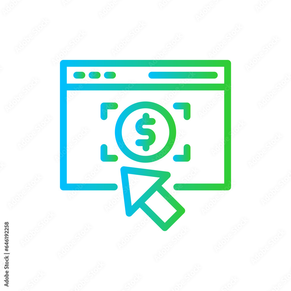 Pay per click digital marketing icon with blue and green gradient outline style. marketing, business, internet, click, pay, web, technology. Vector Illustration
