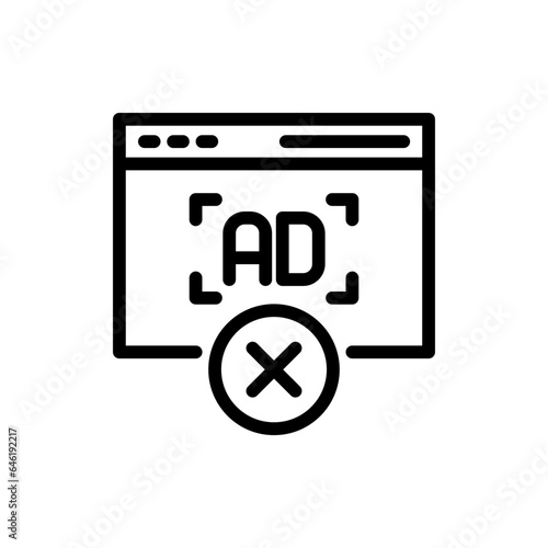 Ad blocker digital marketing icon with black outline style. internet, symbol, sign, block, stop, web, isolated. Vector Illustration