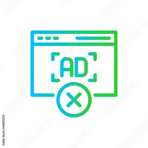 Ad blocker digital marketing icon with blue and green gradient outline style. internet, symbol, sign, block, stop, web, isolated. Vector Illustration
