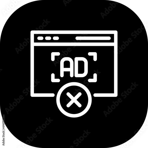 Ad blocker digital marketing icon with black filled line outline style. internet, symbol, sign, block, stop, web, isolated. Vector Illustration