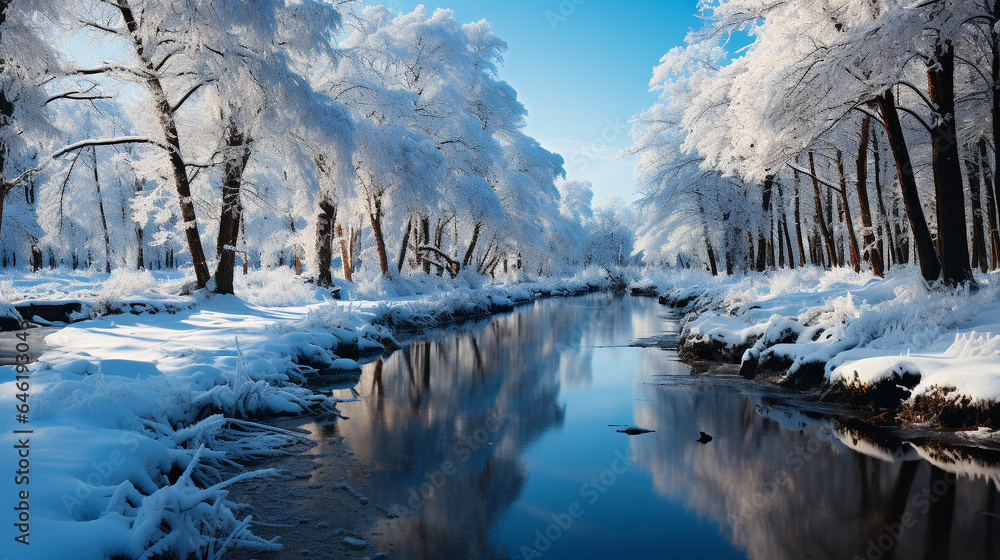 Winter's Serenity: Icy River Reflections