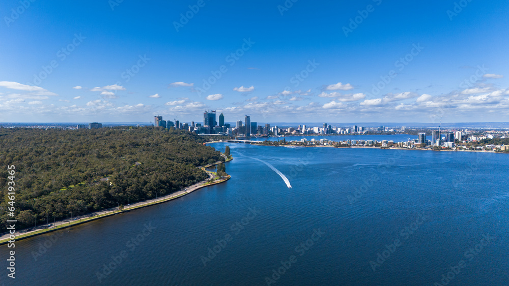 Aerial view of yachts along Perth's Swan River in Western Australia