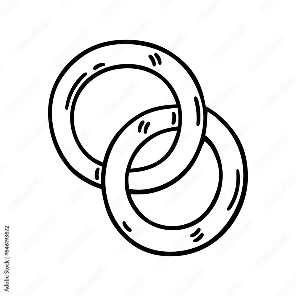 Pair of wedding rings vector icon. Symbol of bride and groom, marriage, engagement. A couple of jewelry pieces for husband and wife. Simple doodle isolated on white. Clipart for invitations, print Pair of wedding rings vector icon. Symbol of bride and groom, marriage, engagement. A couple of jewelry pieces for husband and wife. Simple doodle isolated on white. Clipart for invitations, print