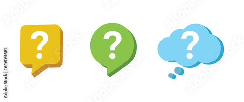 3d Speech Bubble Shapes Set with question mark signs. Vector illustration