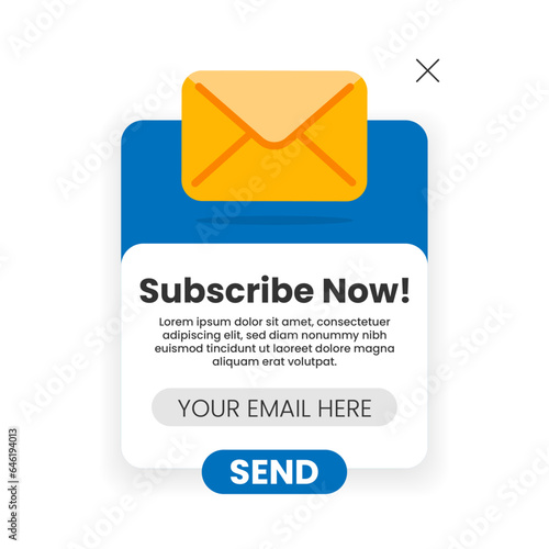 email subscribe pop up, submit button concept illustration flat design vector eps10. simple, modern graphic element for landing page ui, pop up message information, infographic