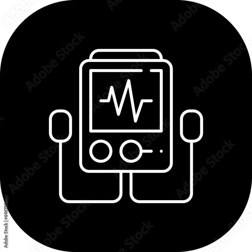 Defibrilator medical and health icon with black filled line outline. defibrillator, emergency, heart, resuscitation, aed, medical, cardiac. Vector illustration