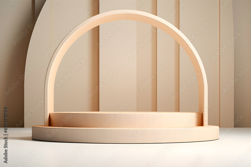 Wooden podium product display with nature leaves decoration, Presentation cosmetics products branding, Empty wood minimal stage platform identity and packaging design, ai generate Wooden podium product display with nature leaves decoration, Presentation cosmetics products branding, Empty wood minimal stage platform identity and packaging design, ai generate