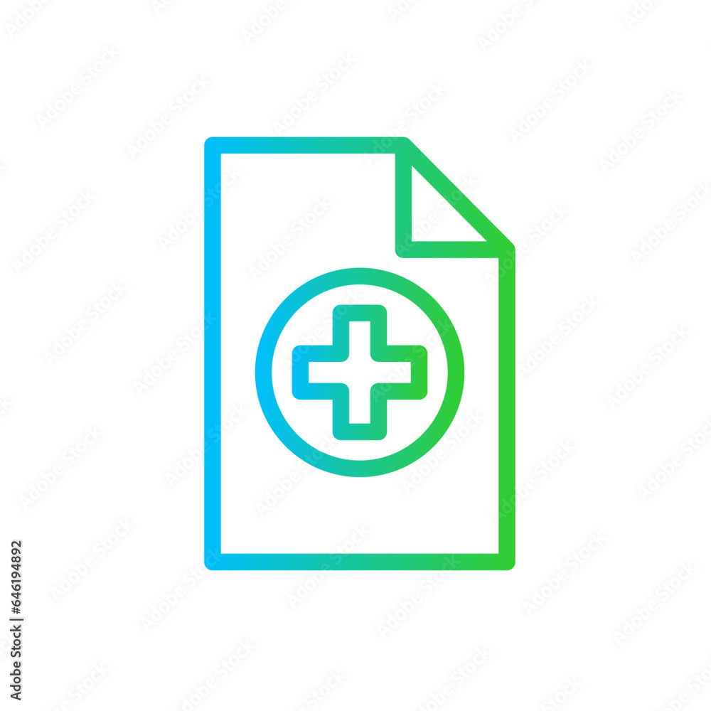 File medical and health icon with blue and green gradient outline style. file, document, business, set, web, sign, data. Vector Illustration File medical and health icon with blue and green gradient outline style. file, document, business, set, web, sign, data. Vector Illustration