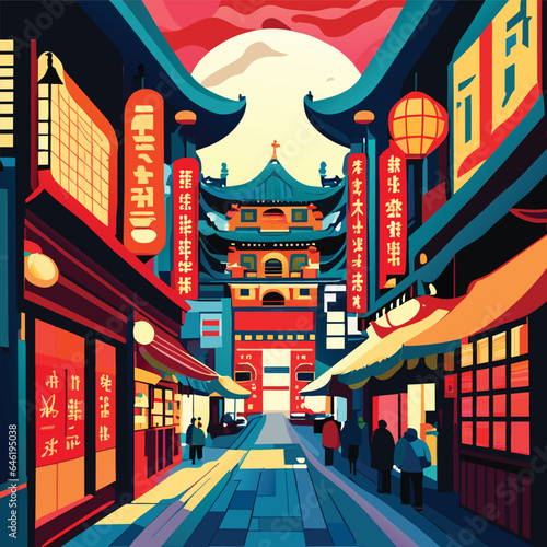 Photography store in china town vector