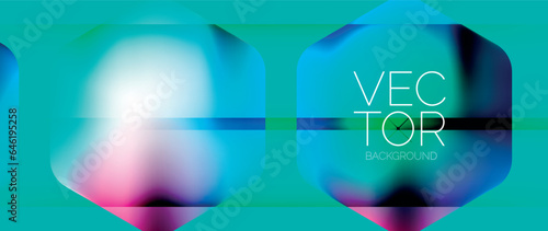 Dynamic bright colorful geometric elements with fluid gradients, lights, shadows blend in a minimal backdrop, creating captivating composition