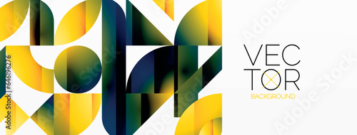 Abstract masterpiece formed by delicate interplay of circles, squares, and triangles. Geometric elements converge in harmonious chaos, evoking sense of modern creativity. Symphony of shapes