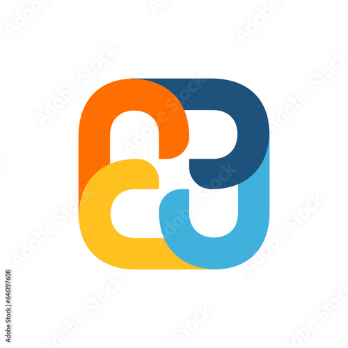 cube rectangle windmill logo with Blue yellow and orenge color for our company or business, modern logo