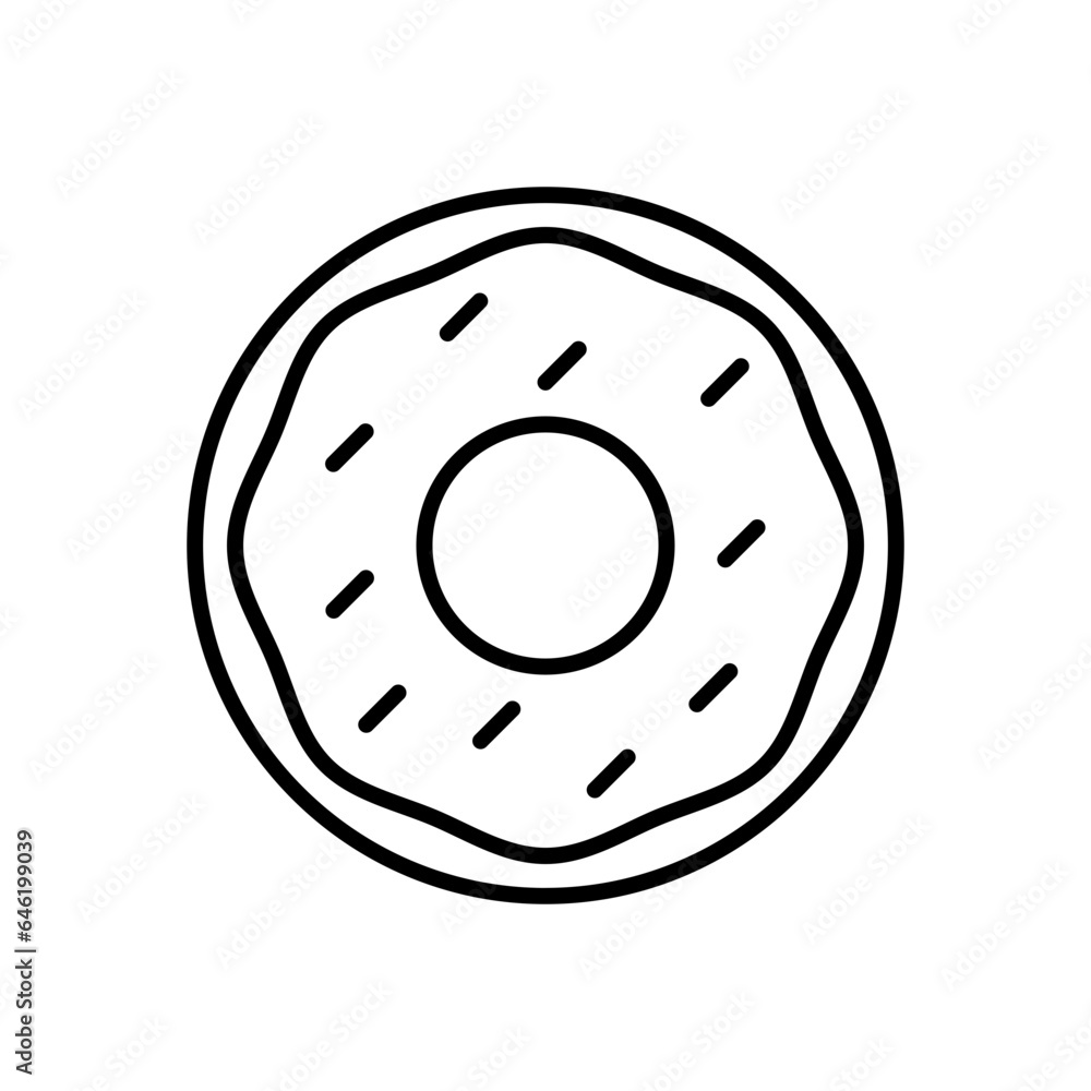 Donut food and drink icon with black outline style. donut, food, dessert, cake, bakery, sweet, snack. Vector illustration Donut food and drink icon with black outline style. donut, food, dessert, cake, bakery, sweet, snack. Vector illustration