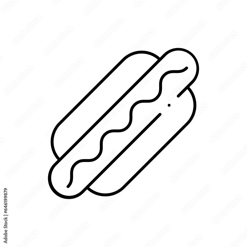 Hotdog food and drink icon with black outline. hotdog, sausage, food, hot, bread, dog, sandwich. Vector illustration Hotdog food and drink icon with black outline. hotdog, sausage, food, hot, bread, dog, sandwich. Vector illustration