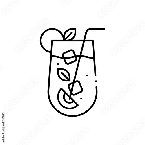 Mojito food and drink icon with black outline. drink, mojito, mint, lime, ice, cocktail, alcohol. Vector illustration