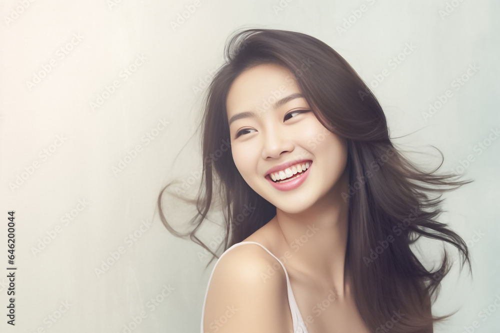 Close-up portrait of woman nice attractive lovely pretty cheerful cheery glad wavy-haired girl folded arms isolated over nude pastel color background. Generative AI. Close-up portrait of woman nice attractive lovely pretty cheerful cheery glad wavy-haired girl folded arms isolated over nude pastel color background. Generative AI.