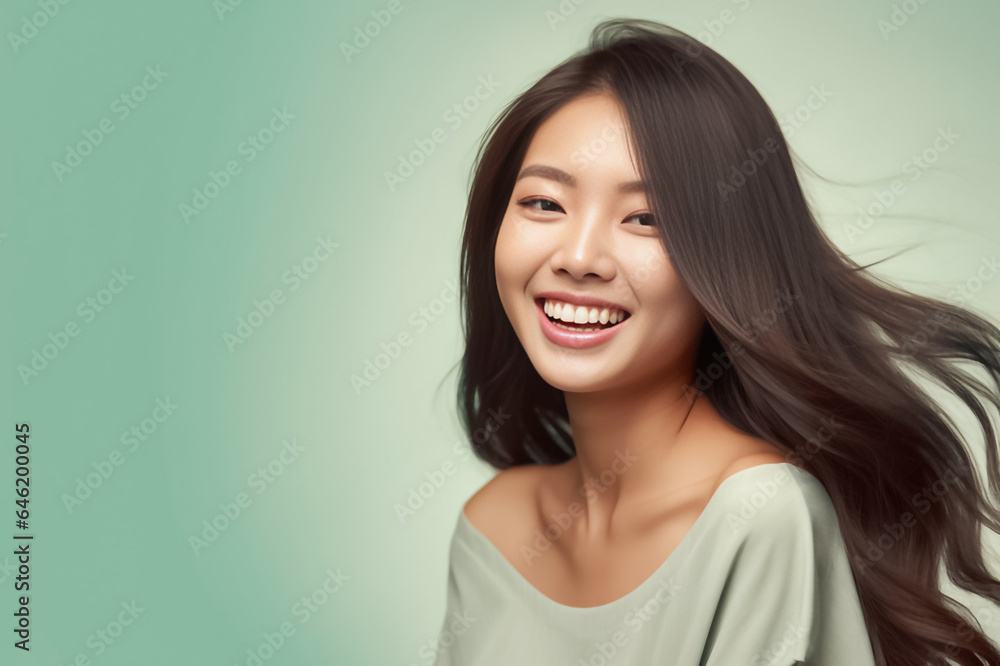 Close-up portrait of woman nice attractive lovely pretty cheerful cheery glad wavy-haired girl folded arms isolated over nude pastel color background. Generative AI. Close-up portrait of woman nice attractive lovely pretty cheerful cheery glad wavy-haired girl folded arms isolated over nude pastel color background. Generative AI.