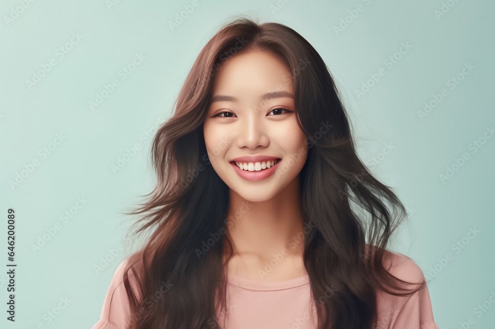 Close-up portrait of woman nice attractive lovely pretty cheerful cheery glad wavy-haired girl folded arms isolated over nude pastel color background. Generative AI. Close-up portrait of woman nice attractive lovely pretty cheerful cheery glad wavy-haired girl folded arms isolated over nude pastel color background. Generative AI.