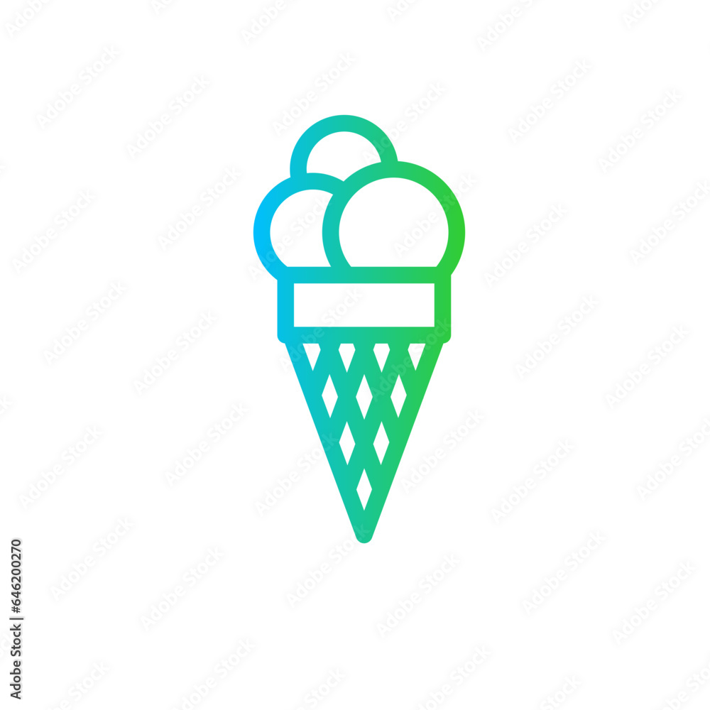 Ice cream food and drink icon with blue and green gradient outline style. sweet, cream, food, ice, summer, dessert, waffle. Vector illustration