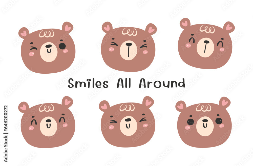 Cute Happy Bear Faces Emoji Cartoon characters. Hand-Drawn Doodle Illustration. Perfect for kids' art and animal lovers, greeting card, shirt printable. Cute Happy Bear Faces Emoji Cartoon characters. Hand-Drawn Doodle Illustration. Perfect for kids' art and animal lovers, greeting card, shirt printable.