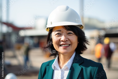 Smiling portrait of a happy asian architect or developer working on a construction site