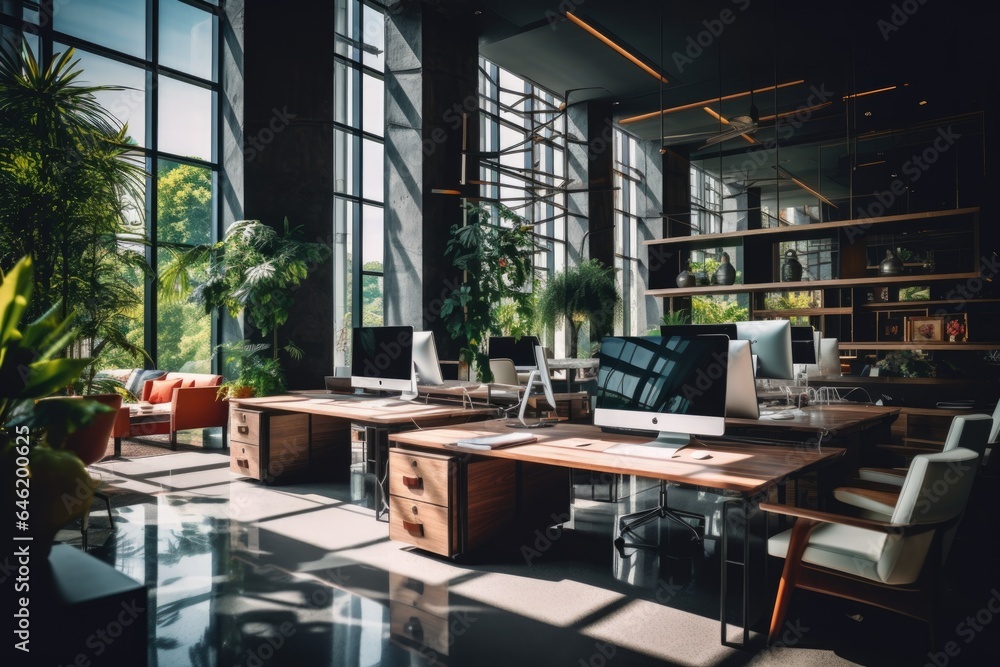 Interior of a modern business office of a startup company designed in a nordic contemporary style