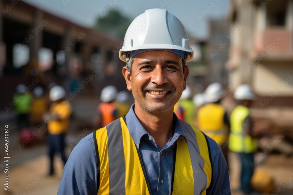 Smiling portrait of a happy male indian architect or developer working on a construction site Smiling portrait of a happy male indian architect or developer working on a construction site