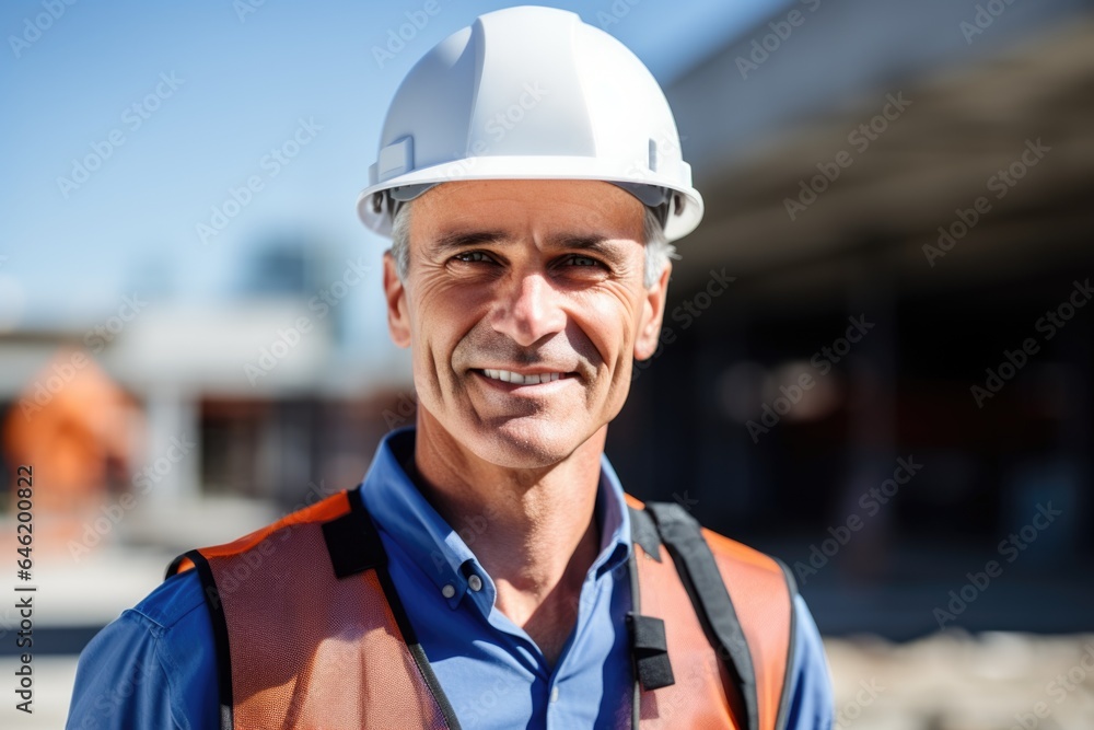Smiling portrait of a happy male british developer or architect working on a construction site Smiling portrait of a happy male british developer or architect working on a construction site