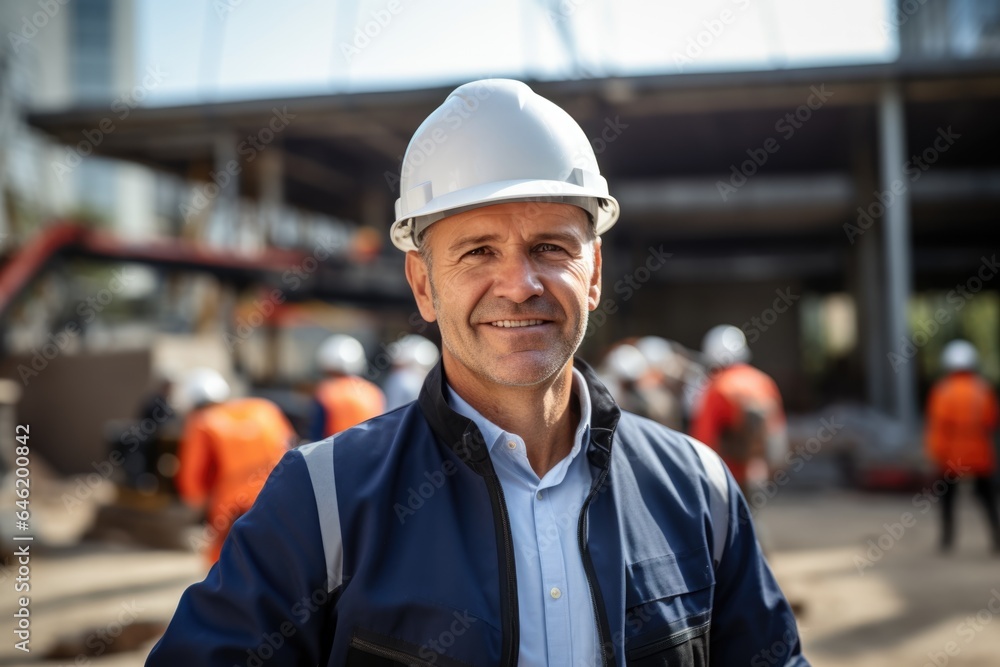 Smiling portrait of a happy male british developer or architect working on a construction site Smiling portrait of a happy male british developer or architect working on a construction site